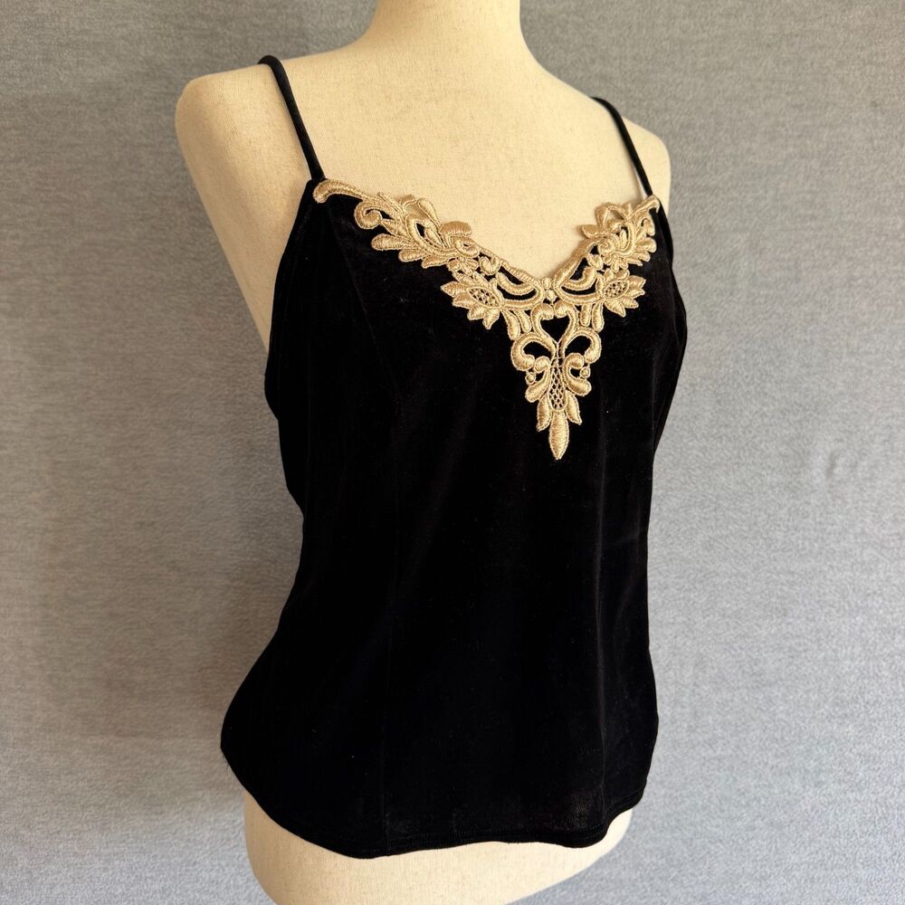 Sophia by Delicates Velvet Cami L Black Gold Whimsigoth Goth Glam Dark Coquette